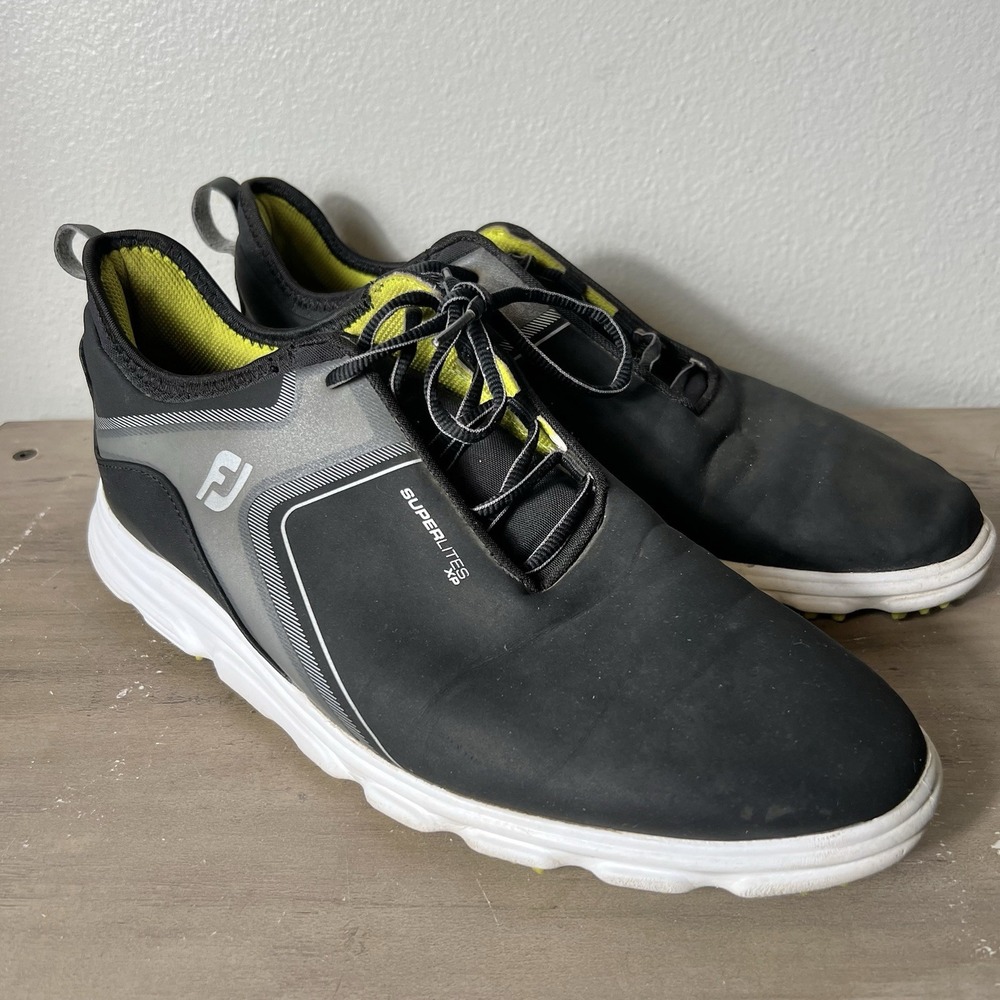 FootJoy SuperLites XP Golf Shoes Mens 11.5M Black Gray Waterproof Spikeless